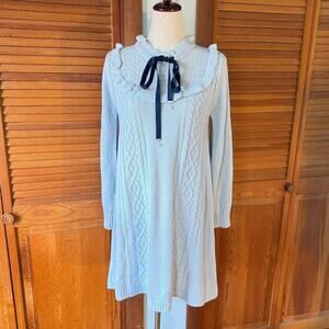 J-fashion Axes Femme Gyaru Kawaii Cottage Light Blue Sweater Dress w/ Bow M